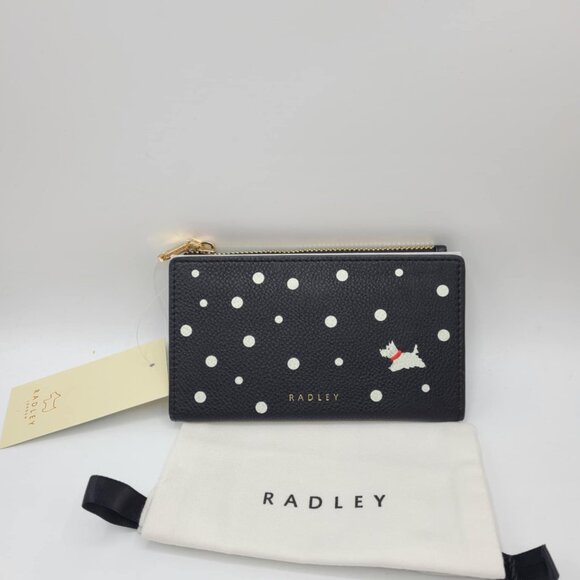 Radley London Leather Spotty Medium Ziptop Wallet Black White NEW! NWT! - Picture 7 of 7